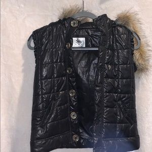 Justice Black Puffer Vest with Faux Fur-Lined Hood